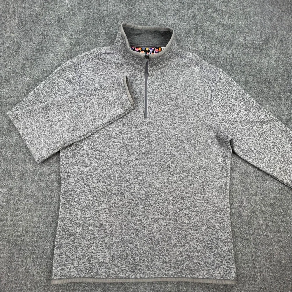 Robert Graham Quarter Zip Mens M Grey Heathered Pullover Sweater Classic Comfort